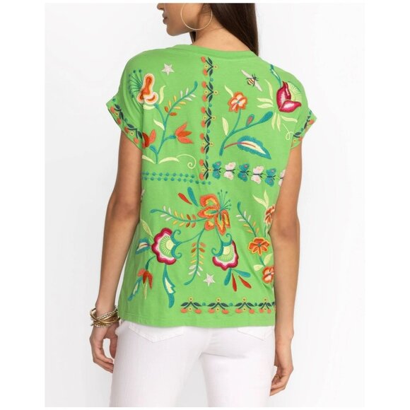 Johnny Was Averi Relaxed Tee Womens Size M Heavily Embroidered Boho Artsy Green - Picture 3 of 9